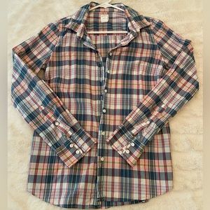 J. Crew Women’s Size 2 Green Pink Plaid Button Down Shirt
